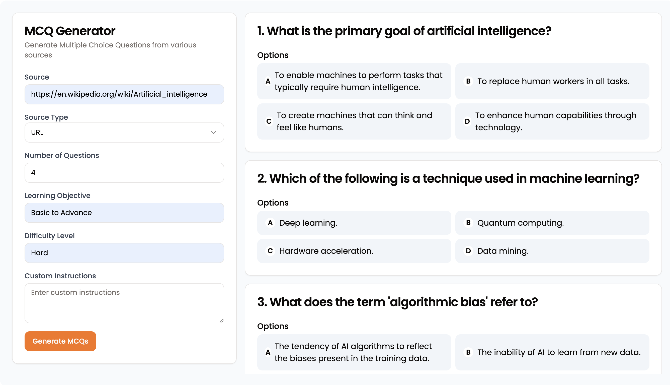 MCQ from Data